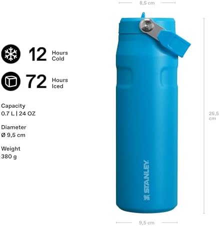 STANLEY - Botella de agua IceFlow Flip Straw 2.0 con pajilla abatible, abertura más grande, acero inoxidable aislado, sin bisfenol A, 36 onzas, liviana y antiderrames, color verde Meadow
