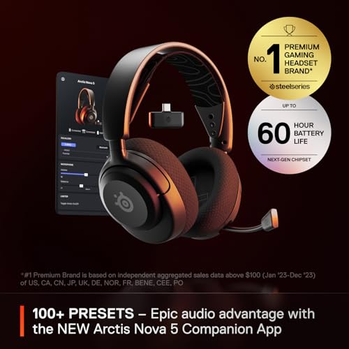 SteelSeries Arctis Nova 5 Wireless Multi System Gaming Headset   Neodymium Magnetic Drivers   100  Audio Presets   60 HR Battery   2 4GHz or BT   ClearCast Gen2 X Mic   PC  PS5  PS4  Switch  Mobile