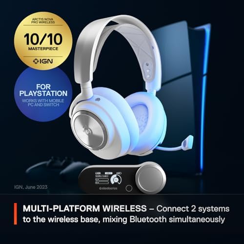 SteelSeries Arctis Nova Pro Wireless Multi System Gaming Headset   Neodymium Magnetic Drivers   Active Noise Cancellation   Infinity Power System   Gen 2 Mic   PS5  PS4  PC  Switch  Mobile   White