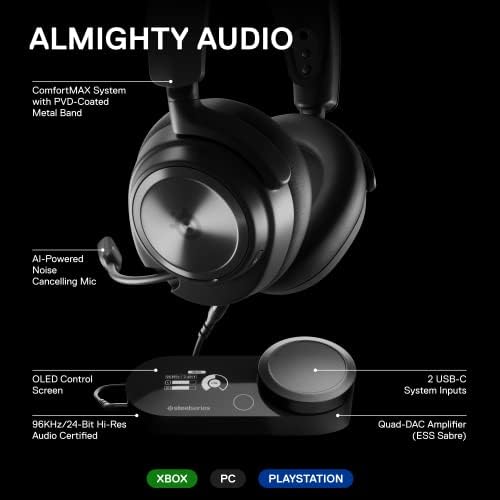 SteelSeries Arctis Nova Pro Multi System Gaming Headset   Premium Hi Fi Drivers  Hi Res Audio   360  Spatial Audio   GameDAC Gen 2   ESS Sabre Quad DAC   Stealth Retractable Mic   PC  PS5  PS4  Switch