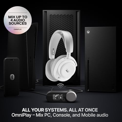 SteelSeries Arctis Nova Pro Omni   Hi Res Wireless Gaming Headset  96kHz/24bit  ANC  ClearCast Pro Mic  AI Noise Rejection  Mobile App  Mix 2 4GHz   BT  OmniPlay PC PlayStation Xbox   White