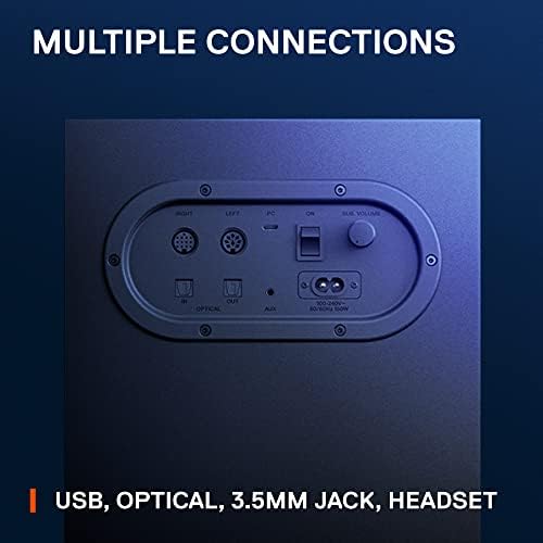 SteelSeries Arena 7 RGB Illuminated 2 1 Gaming Speakers with Powerful Bass  Subwoofer  and Bluetooth   Compatible with PC  PlayStation  Mobile   Black  Renewed
