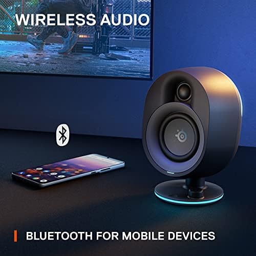 SteelSeries Arena 7 RGB Illuminated 2 1 Gaming Speakers with Powerful Bass  Subwoofer  and Bluetooth   Compatible with PC  PlayStation  Mobile   Black  Renewed
