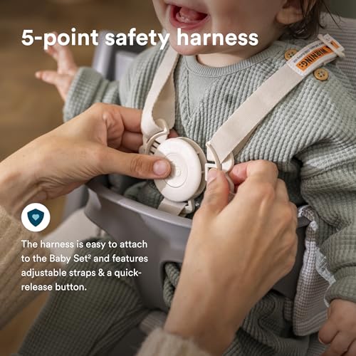 Stokke Tripp Trapp High Chair 2  Natural   Cushion 2  Nordic Grey    Stokke Tray  White    Includes Chair   Baby Set with Removable Harness for Children 6 36 Months