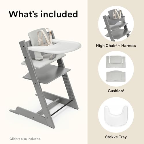 Stokke Tripp Trapp High Chair 2  Natural   Cushion 2  Nordic Grey    Stokke Tray  White    Includes Chair   Baby Set with Removable Harness for Children 6 36 Months