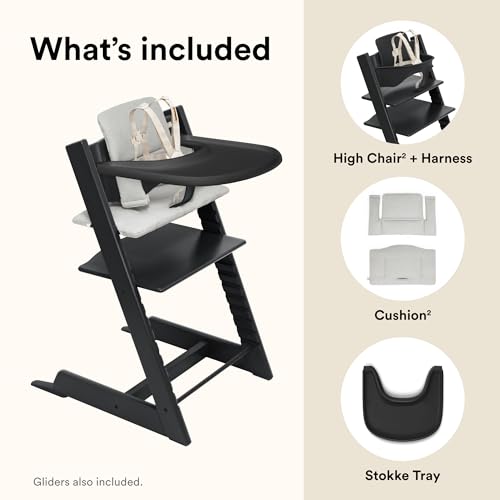 Stokke Tripp Trapp High Chair 2  Natural   Cushion 2  Nordic Grey    Stokke Tray  White    Includes Chair   Baby Set with Removable Harness for Children 6 36 Months