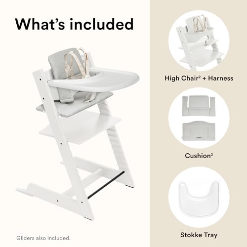 Stokke Tripp Trapp High Chair 2  Natural   Cushion 2  Nordic Grey    Stokke Tray  White    Includes Chair   Baby Set with Removable Harness for Children 6 36 Months