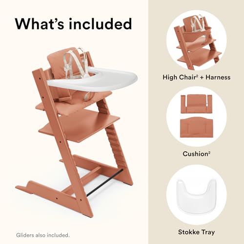 Stokke Tripp Trapp High Chair 2  Natural   Cushion 2  Nordic Grey    Stokke Tray  White    Includes Chair   Baby Set with Removable Harness for Children 6 36 Months