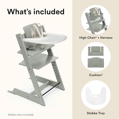 Stokke Tripp Trapp High Chair 2  Natural   Cushion 2  Nordic Grey    Stokke Tray  White    Includes Chair   Baby Set with Removable Harness for Children 6 36 Months