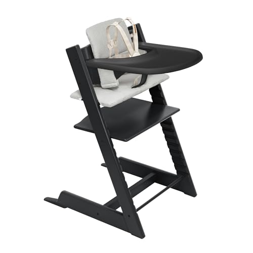 Stokke Tripp Trapp High Chair 2  Natural   Cushion 2  Nordic Grey    Stokke Tray  White    Includes Chair   Baby Set with Removable Harness for Children 6 36 Months