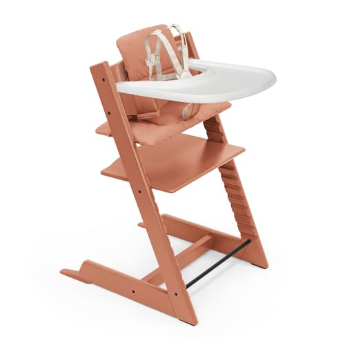 Stokke Tripp Trapp High Chair 2  Natural   Cushion 2  Nordic Grey    Stokke Tray  White    Includes Chair   Baby Set with Removable Harness for Children 6 36 Months