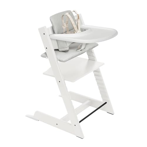 Stokke Tripp Trapp High Chair 2  Natural   Cushion 2  Nordic Grey    Stokke Tray  White    Includes Chair   Baby Set with Removable Harness for Children 6 36 Months