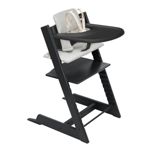 Stokke Tripp Trapp High Chair 2  Natural   Cushion 2  Nordic Grey    Stokke Tray  White    Includes Chair   Baby Set with Removable Harness for Children 6 36 Months