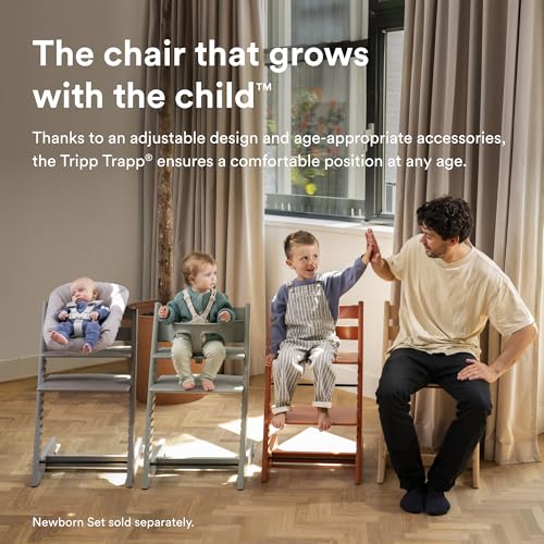 Stokke Tripp Trapp Oak High Chair 2  Natural   Cushion 2  Nordic Blue    Stokke Tray  White    Includes Chair   Baby Set with Removable Harness for Children 6 36 Months
