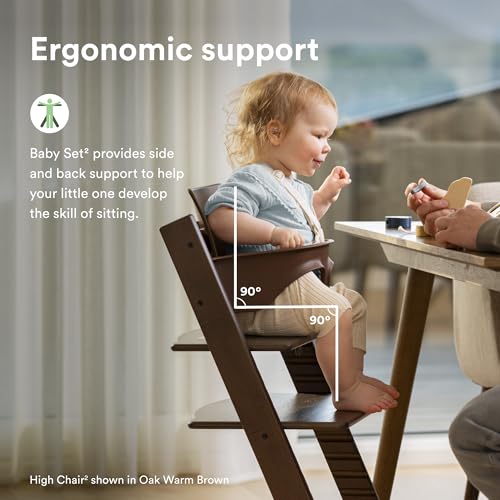 Stokke Tripp Trapp Oak High Chair 2  Natural   Cushion 2  Nordic Blue    Stokke Tray  White    Includes Chair   Baby Set with Removable Harness for Children 6 36 Months