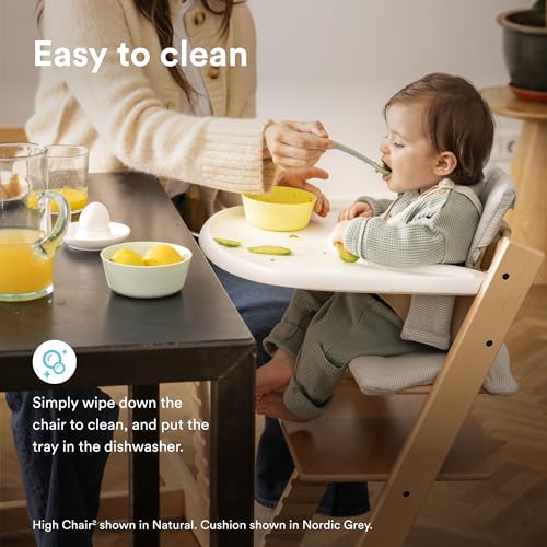 Stokke Tripp Trapp Oak High Chair 2  Natural   Cushion 2  Nordic Blue    Stokke Tray  White    Includes Chair   Baby Set with Removable Harness for Children 6 36 Months