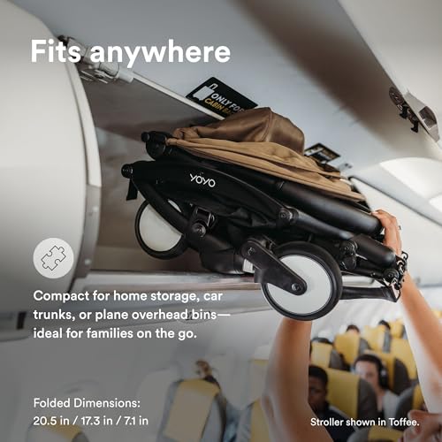 Stokke YOYO3 Stroller from 6 Months   Includes Black Frame/Ginger Seat Cushion   Canopy   Folds in & Out in a Flash   Light & Compact   Carry On Compatible