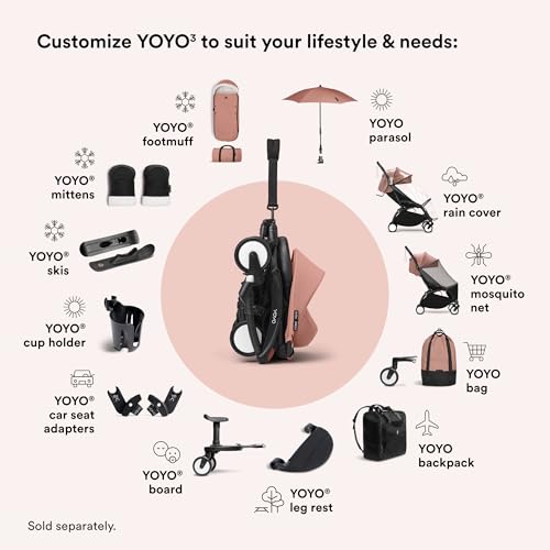Stokke YOYO3 Stroller from 6 Months   Includes Black Frame/Ginger Seat Cushion   Canopy   Folds in & Out in a Flash   Light & Compact   Carry On Compatible