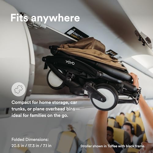 Stokke YOYO3 Cochecito desde 6 meses - Incluye marco blanco/cojín de asiento color aguamarina + dosel - Se pliega y despliega en un instante - Ligero y compacto - Compatible con equipaje de mano