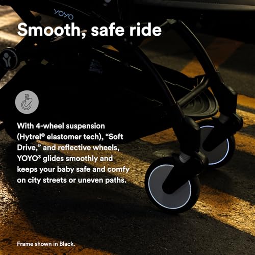 Stokke YOYO3 Cochecito desde 6 meses - Incluye marco blanco/cojín de asiento color aguamarina + dosel - Se pliega y despliega en un instante - Ligero y compacto - Compatible con equipaje de mano