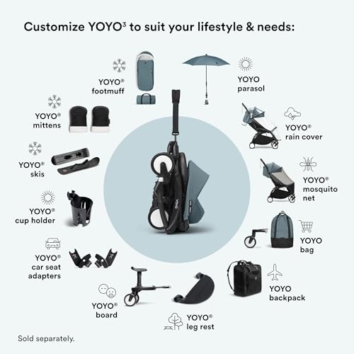 Stokke YOYO3 Cochecito desde 6 meses - Incluye marco blanco/cojín de asiento color aguamarina + dosel - Se pliega y despliega en un instante - Ligero y compacto - Compatible con equipaje de mano