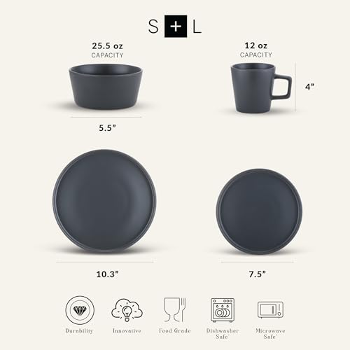 Stone Lain Coupe Stoneware Dinnerware Set  Service for 4  Gray Matte