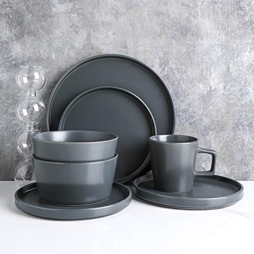 Stone Lain Coupe Stoneware Dinnerware Set  Service for 4  Gray Matte