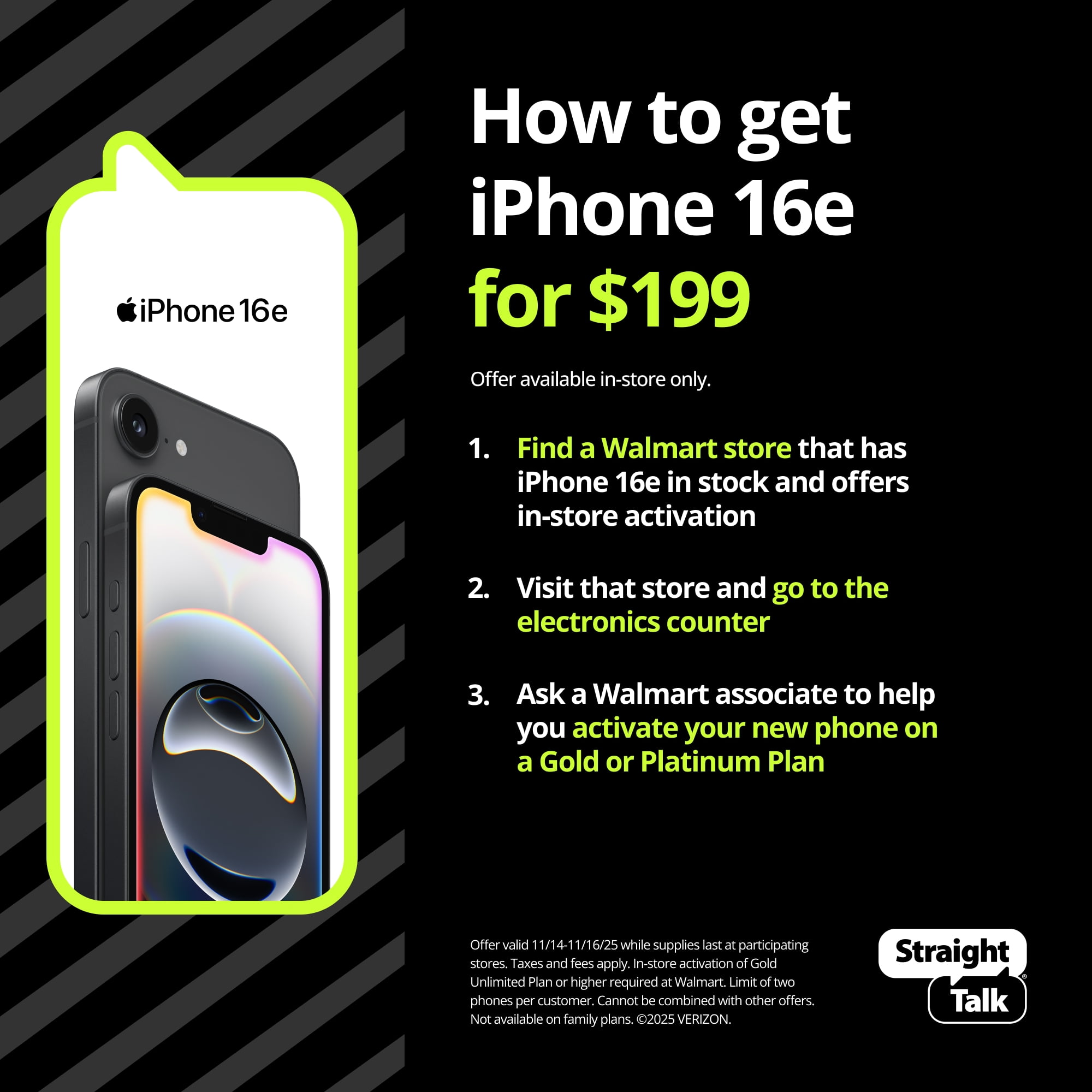 Straight Talk Apple iPhone 16e  5G  128GB  Black   Prepaid Smartphone  Locked to Straight Talk