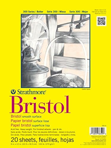 Strathmore 300 Series Bristol Paper Pad  Smooth  Tape Bound  11x14 inches  20 Sheets  100lb/270g    Artist Paper for Adults and Students   Markers  Pen and Ink