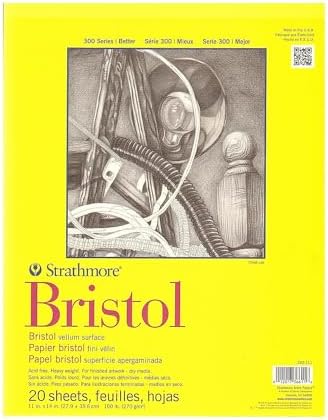 Strathmore 300 Series Bristol Paper Pad  Smooth  Tape Bound  11x14 inches  20 Sheets  100lb/270g    Artist Paper for Adults and Students   Markers  Pen and Ink