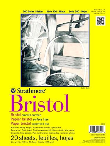 Strathmore 300 Series Bristol Paper Pad  Smooth  Tape Bound  11x14 inches  20 Sheets  100lb/270g    Artist Paper for Adults and Students   Markers  Pen and Ink