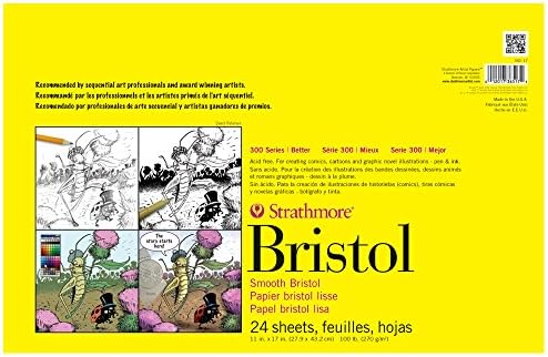 Strathmore 300 Series Bristol Paper Pad  Smooth  Tape Bound  11x14 inches  20 Sheets  100lb/270g    Artist Paper for Adults and Students   Markers  Pen and Ink