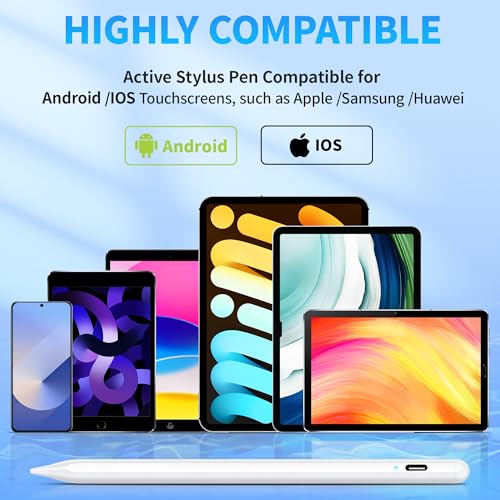 Stylus Pen  Active Stylus Pen Compatible for iOS and Android Touchscreens/Phones  Rechargeable Stylus Pen with Dual Touch Screen  Stylus Pencil for A pple/Android/Tablet  16 5CM White