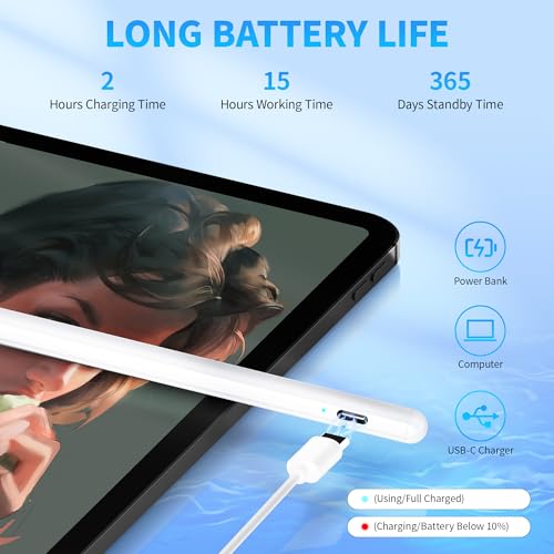 Stylus Pen  Active Stylus Pen Compatible for iOS and Android Touchscreens/Phones  Rechargeable Stylus Pen with Dual Touch Screen  Stylus Pencil for A pple/Android/Tablet  16 5CM White