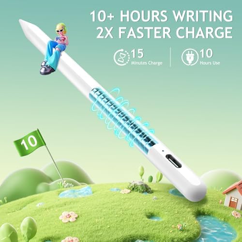Stylus Pen for iPad 6th 11th Generation  10 Mins Fast Charge with Tilt Sensitivity & Palm Rejection  Compatible with Apple iPad 2018 2025  iPad Air 3/4/5/M2/M3  iPad mini 5/6  iPad Pro 11/12 9/M4
