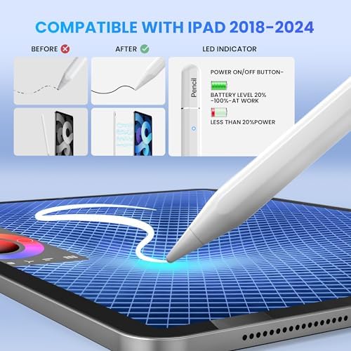 Stylus Pen for iPad 6th 11th Generation  10 Mins Fast Charge with Tilt Sensitivity & Palm Rejection  Compatible with Apple iPad 2018 2025  iPad Air 3/4/5/M2/M3  iPad mini 5/6  iPad Pro 11/12 9/M4