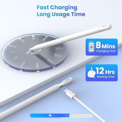Stylus Pen for iPad 6th 11th Generation  10 Mins Fast Charge with Tilt Sensitivity & Palm Rejection  Compatible with Apple iPad 2018 2025  iPad Air 3/4/5/M2/M3  iPad mini 5/6  iPad Pro 11/12 9/M4