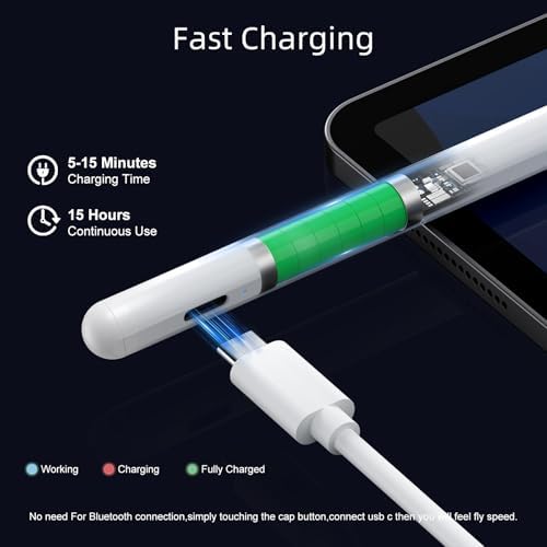 Stylus Pen for iPad 6th 11th Generation 2X Fast Charge Active Pencil Compatible with 2018 2026 Apple iPad Pro 11/12 9/M4  iPad Air 3/4/5/M2/M3/M4 iPad mini 5/6/7 Gen White