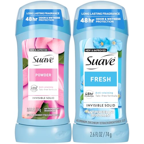 Suave Antiperspirant Deodorant for Women  Fresh & Powder Variety 2 Pack   Anti Staining Invisible Solid Sticks  Talc Free  2 6 Oz Ea