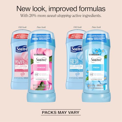 Suave Antiperspirant Deodorant for Women  Fresh & Powder Variety 2 Pack   Anti Staining Invisible Solid Sticks  Talc Free  2 6 Oz Ea