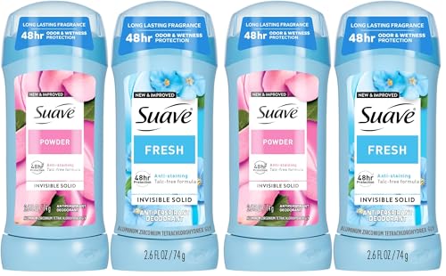 Suave Antiperspirant Deodorant for Women  Fresh & Powder Variety 2 Pack   Anti Staining Invisible Solid Sticks  Talc Free  2 6 Oz Ea