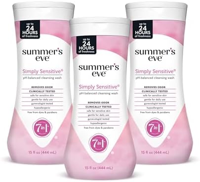 Summer s Eve Simply Sensitive All Over Daily Feminine Wash  Gentle pH Balanced Body Wash for Women  Feminine Care to Remove Vaginal Odor  Gynecologist Tested  15 Fl Oz  Pack of 3