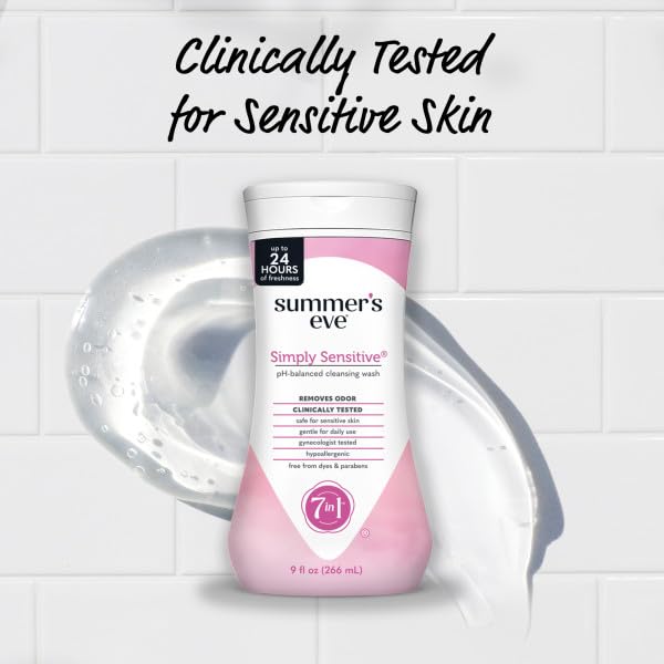 Summers Eve Cleansing Wash   Simply Sensitive   9 Ounce   pH Balanced   Dermatologist & Gynecologist Tested