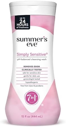 Summers Eve Simply Sensitive All Over Daily Feminine Wash  Gentle pH Balanced Body Wash for Women  Removes Vaginal Odor  15 Fl Oz