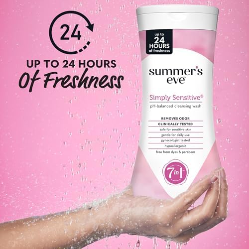 Summers Eve Simply Sensitive All Over Daily Feminine Wash  Gentle pH Balanced Body Wash for Women  Removes Vaginal Odor  15 Fl Oz