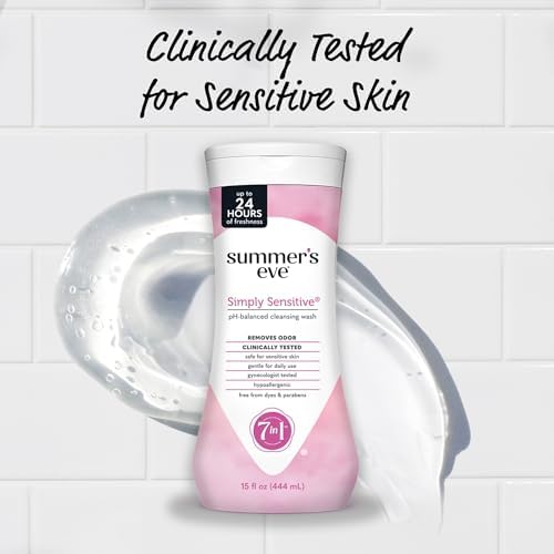Summers Eve Simply Sensitive All Over Daily Feminine Wash  Gentle pH Balanced Body Wash for Women  Removes Vaginal Odor  15 Fl Oz