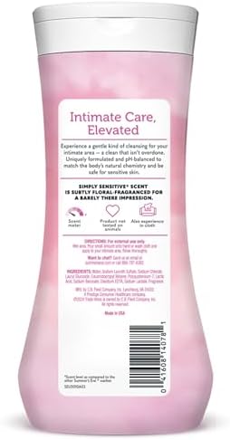 Summers Eve Simply Sensitive All Over Daily Feminine Wash  Gentle pH Balanced Body Wash for Women  Removes Vaginal Odor  15 Fl Oz