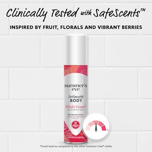 Summers Eve Ultimate Odor Control Daily Feminine Spray  Odor Reducing and Moisture Absorbing Formula  Ultimate Odor Protection  Ultra  Blissful Escape  & Amber Nights; 2 Oz  Pack of 4