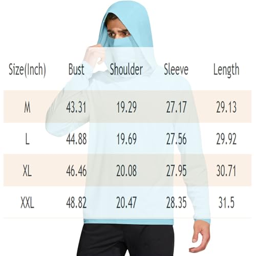 Sun Shirt Men UPF 50  Rash Guard Long Sleeve Cooling Fishing Hiking Hooded Lightweight UV SPF with Mask Tops