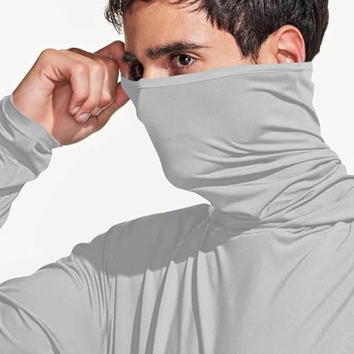 Sun Shirt Men UPF 50  Rash Guard Long Sleeve Cooling Fishing Hiking Hooded Lightweight UV SPF with Mask Tops